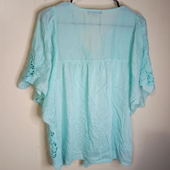 Aqua Crochet-Trim Women's Peasant Tunic - Lightweight Summer Top - Picture 3 of 4